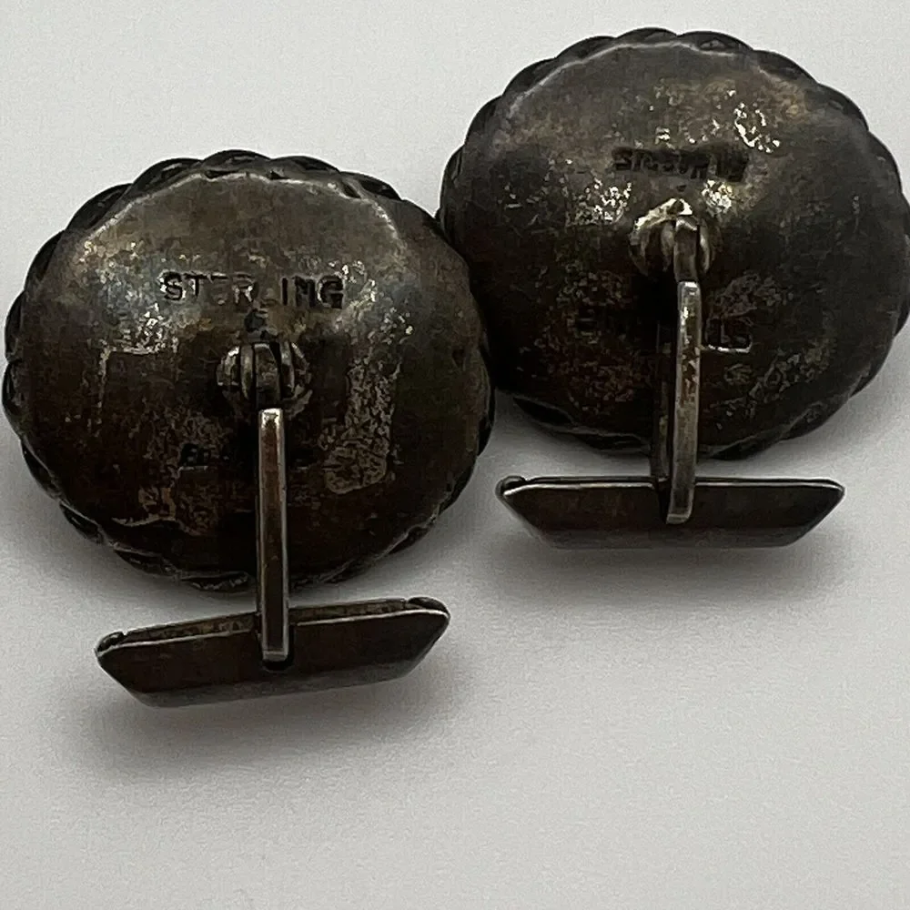 Vintage Ed Harris Sterling Silver Tigers Eye Agate‎ Modernist Handmade Cufflinks - Picture 3 of 9